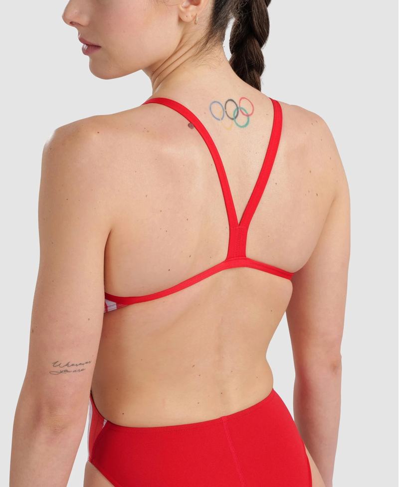 Arena Marbled Challenge Back Womens Swimsuit - Red/Multi Color-3